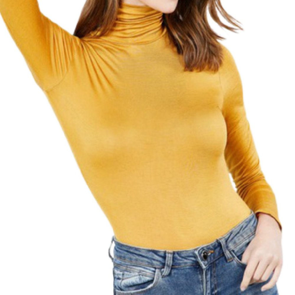 SOFT! Rayon Jersey Turtleneck Bodysuit, Mustard